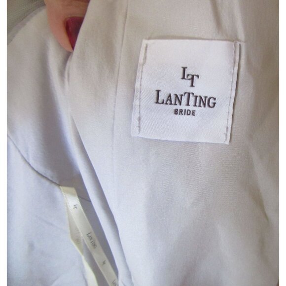 NWT Lan Ting Bride Pale Gray Chiffon Sleeveless Dress W/ Beaded Neck Size M - Picture 8 of 9